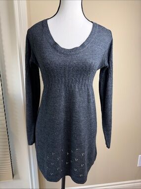 Made in Italy Wool Blend Sweater Dress Gray Empire Waist Balloon Sleeves
